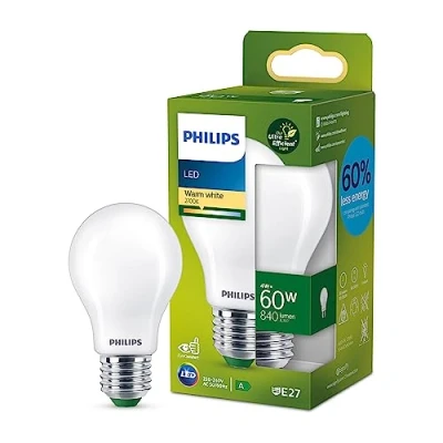 Image de Philips, ampoule LED Ultra Efficient Classe A, 60W, culot E27, blanc chaud 2700K, dépolie, verre