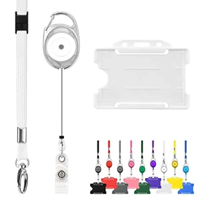 Image de LanyardsTomorrow Lot de 10 cordons rétractables et porte badges avec unis, mousquetons extensibles Yoyo cartes rigides (blanc)