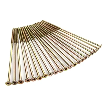 Image de AHUNTTER Lot de 100 vis à bois extra longues 6 mm x 200 mm, multi usages, tête fraisée M6 pour le et bricolage Zinc jaune passivé