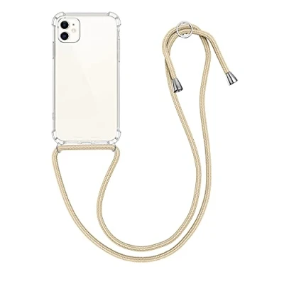 Image de kwmobile Coque Collier Compatible avec Apple iPhone 11 Housse de Protection en TPU Cordon Sangle Transparent doré