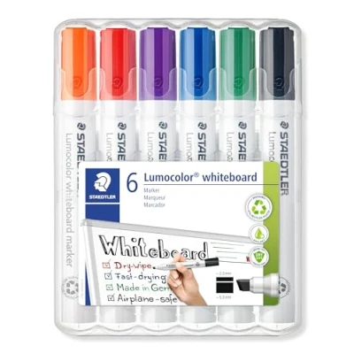 Image de Staedtler 351 B WP6 ST Lumocolor Set de 6 Marqueurs pour tableau blanc effaçable à sec pointe biseautée 2 5 mm Couleurs Intenses