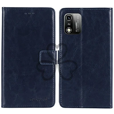 Image de TienJueShi Bleu Fonce Flip Retro Support à Rabat Cuir Housse Coque pour Logicom Flow 6.26 inch Étui Cas Couverture Protecteur Case Portefeuille Cover