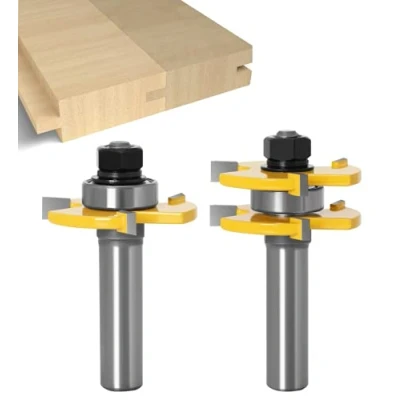 Image de APLUS 1/2&quot;(12,7mm) Queue Langue Appariée et Fraise de Rainure Set 3 Dents Forme T Cutter en Bois Coupe Outil Travail du