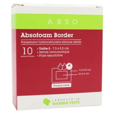 Image de Marque Verte Absofoam Border Pansement Hydrocellulaire Silicone Stérile 7,5 x 8,5cm 10 pansements