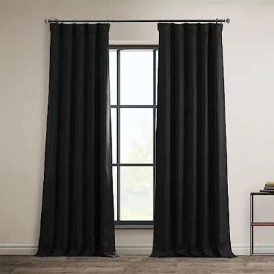 Image de HPD Half Price Drapes Rideaux occultants en Lin synthétique pour Chambre à Coucher et Salon (1 Panneau), 127 x 213,4 cm (l L), Noir Essentiel