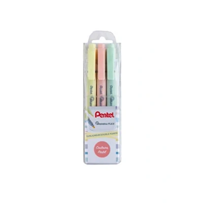 Image de Pentel illumina Flex SLW11P Pochette de 3 Surligneurs bi pointe pastel, Jaune, Orange et Vert clair