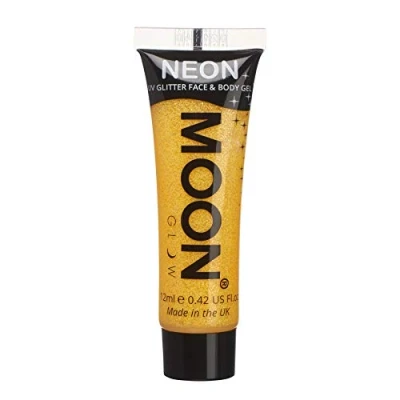 Image de Moon Glow Neon Gel UV pailleté pour le visage et corps Peinture pailletée, jaune doré, 12 ml (lot de 1)