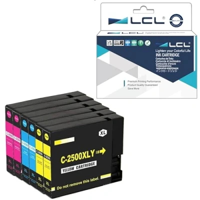 Image de LCL Cartouche d&#039;encre Compatible Pigment PGI 2500 2500XL 2500XLC 2500XLM 2500XLY（2Cyan 2Magenta 2Jaune Remplacement pour Canon MAXIFY IB4000 iB4050 iB4100 iB4150 iB4155 MB5050