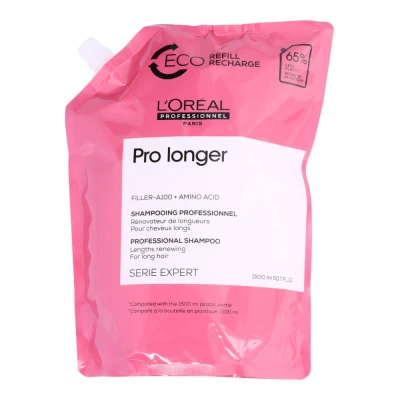 Image de L&#039;Oréal Professionnel, Shampoing Rénovateur de Longueurs, Eco Recharge, Cheveux Longs &amp; Cassants, Pointes Abîmées Fourchues, Hydrate, Renforce Protège la Fibre contre Casse, Pro Longer, 1500 ml
