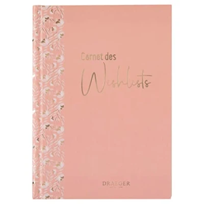 Image de DRAEGER Paris Carnet de wishlists A5 Rose détails dorés 15 x 21 cm 192 Pages Papier certifié FSC® to do List, projets, pensées, Organisation Idéal Bureau, Maison, école, Travail, Vacances