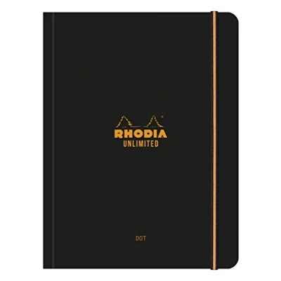 Image de RHODIA 118969C Carnet à Élastique Unlimited Noir A5+ 16 x 21 cm Pointillés Dot 120 pages Détachables Papier Clairefontaine Blanc 80 g/m² Couverture Toucher Velouté