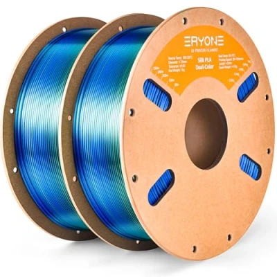Image de ERYONE Filament PLA bicolore en Soie 2 kg pour imprimante 3D 1,75 mm +/ 0,03 brillant coextrusion de Lot bobines carton 1 (2,2 lb) bleu et vert