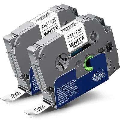 Image de 2x Labelwell 12mm x 8m Noir sur Blanc Compatible Ruban Remplacement pour Brother P touch TZ TZe 231 TZe231 Étiqueteuse PT 1000 P300BT P710BT H100LB H107B E110 P900W H200 GL H105