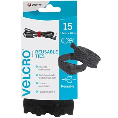 Image de Velcro Marque One Wrap Attaches Réutilisables, Multi Usage, Parfaites Pour Ranger Les Accessoires De Bureau, Câbles Et Aménager La Maison, Noir 12 Mm X 20 Cm, Lot 15