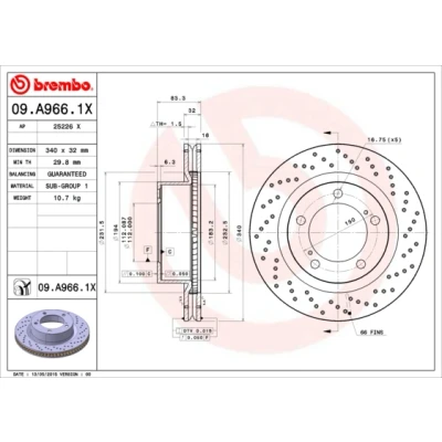 Image de BREMBO XTRA LINE 09.A966.1X Disque de frein 340 32 5 percé/revêtement int. revêtu TOYOTA: Land Cruiser 200, LEXUS: LX III