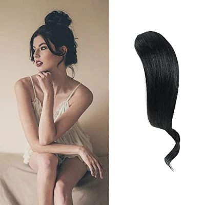 Image de Lot de 2 Frange ondulée cheveux Naturel Pour Deux Côtés à la Française Extension Vrai Humain Postiche Extensions (Noir Jais)