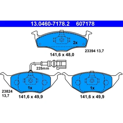 Image de ATE 13.0460 7178.2 Jeu de plaquettes frein contact signal d&#039;usure inclus AUDI: A2