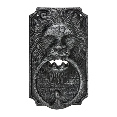 Image de Relaxdays Heurtoir de Porte, Lion imposant, en Fonte, Design Vintage, H x L P : env. 19,5 12 6 cm, argenté