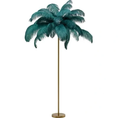 Image de Lampadaire KARE Plumes 165cm Vert Métal doré E27