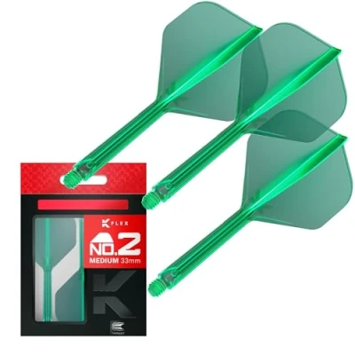 Image de Target Darts K Flex Integrated Dart Flight And Shaft, No.2 Vert (moyen) Pack de 3 fléchettes No 2, 2 en 1 moulées avec précision et tige fléchette Accessoire professionnel