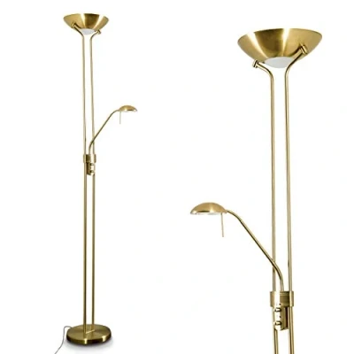 Image de Lampadaire LED à variateur Rom couleur bronze, Luminaire de salon pour éclairage intérieur indirect pourvu d&#039;un bras lecture orientable, Teinte lumière blanc chaud