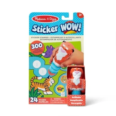 Image de Melissa &amp; Doug Sticker WOW Estampeuse à Autocollants et Bloc d&#039;activités de 24 Pages, 300 Autocollants, Art Bricolage, Jouet Manipuler, Personnage Collectionner Tigre