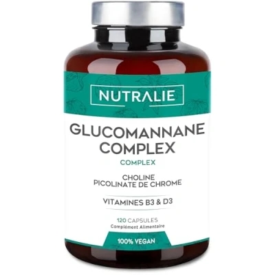 Image de KONJAC Glucomannane MagriFort Rapide et Puissant Coupe Efficace 3000mg/jour Bitartrate de Choline, Picolinate Chrome Vitamines B3 D3 120 Gélules NUTRALIE