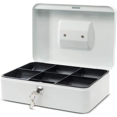 Image de MAUL caisse monnaie en acier 25x19x9cm verrouillable Coffre cash Insert à amovible avec 2 clés Idéal comme monnayeur, tirelire, tiroir Blanc