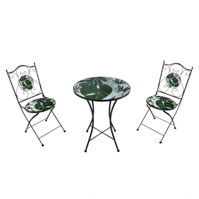 Image de Ensemble Bistro AXI Amélie 2 Chaises Pliantes Table Ronde Mosaïque Tropicale