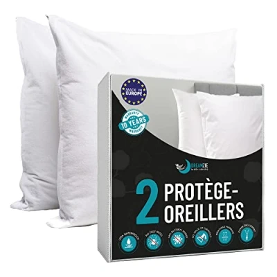 Image de Dreamzie Protege Oreiller 60x60 Lot de 2 Made in EU et Oeko TEX Taie Anti Acarien Punaise Lit Housse Coussin Alèse
