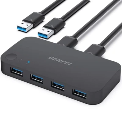 Image de BENFEI Switch USB 3.0, KVM 4 Ports Commutateur pour 2 PC Entrées Sorties, Haute Vitesse 5 Gbps, Clavier Souris Scanner