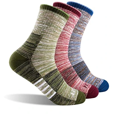 Image de FEIDEER Chaussettes de randonnée pour femme Lot multiple loisirs plein air Avec coussin absorbant, Rouge/bleu/vert, Medium