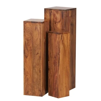 Image de WOHNLING ensemble de Table d&#039;appoint 3 tables en bois massif WL1.566 24,5x85x24,5 cm Sheesham nature produit véritable Colonnes décoratives Trois marron Tabouret Fle