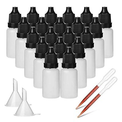 Image de Hyber&amp;Cara 50 x Flacons compte gouttes de 10ml, Bouteilles pour les yeux, Fiole vide en plastique avec entonnoir et pipette gradué