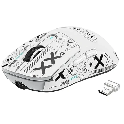 Image de VGN GAMEPOWER Attack Shark X3 Superlight Souris Gamer sans Fil, 49g Ultra Léger Gaming, 26,000 DPI, PixArt PAW3395, 2.4G/Filaire/Bluetooth, Grip Tape, Batterie 200Heures, PC/Mac, Blanc