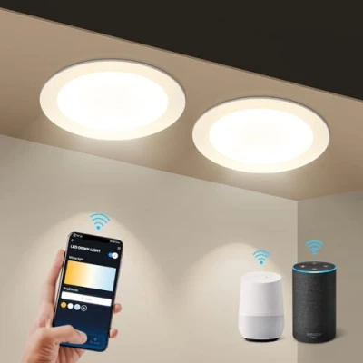 Image de Aigostar 9W LED Downlight fins, Smart Alexa, Lot de 2 780LM. WiFi Encastrée, Compatible avec Alexa/Google Assistant. Dimmable lumière chaude à blanche 3000 6500K, Φ118 128mm