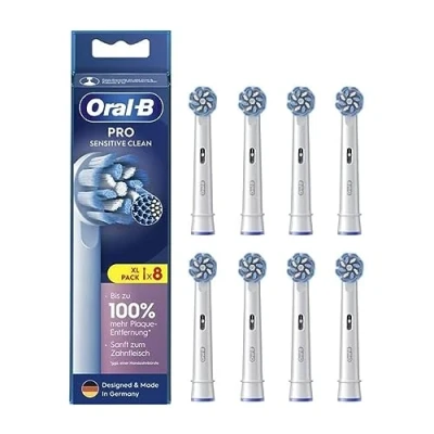 Image de Oral B Lot de 8 têtes brosse à dents électrique Pro Sensitive Clean, pour un nettoyage en douceur des dents, poils innovants forme X, fabriquées Allemagne