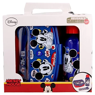 Image de Stor Ensemble DE 4 PIÈCES Retour À L&#039;ÉCOLE Urbain (Bouteille en Aluminium 400 ML ET Machine SANDWICHS avec Couverts) C&#039;est Un Truc Mickey