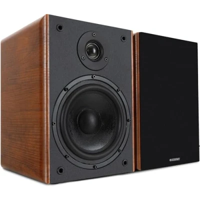 Image de McGrey BSS 365 BN Haut parleurs d&#039;étagère HiFi 6,5« 1 paire d&#039;enceintes compactes Puissance jusqu&#039;à 60 Watt (RMS) Système à 2 voies parleur de grave 6,5 » Finition bois marron