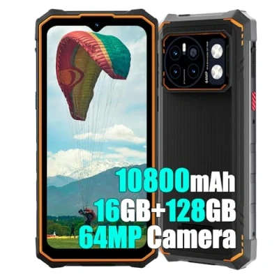 Image de HOTWAV Cyber ​​13 4G Téléphones Portables Débloqués, 10800 mAh, 16 Go + 128 Go, 6,6&quot; HD+, AI 64MP 16MP, Android 14 Smartphones, Octa Core, IP68/LED/5G WiFi/NFC Orange
