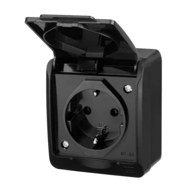 Image de asvendo Elektro HERMES Série moderne en saillie/Interrupteur double/prise multiple/Protection IP44 contre l&#039;eau/Extérieur/Noir (1 prise)