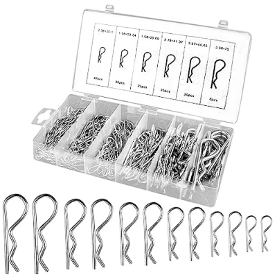 Image de 180 Pcs Goupille Fendue de R, Assortiment a un Design en Forme R pour Voiture/Véhicule Remorqué/Échafaud/Bateau, Goupilles Fendues Acier avec Boîte Plastique(6Tailles)