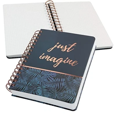 Image de SIGEL JN603 Carnet de notes à spirale premium, 16,8 x 21,5 cm, pointillé, couverture rigide, motif jungle, bleu/or rose Jolie