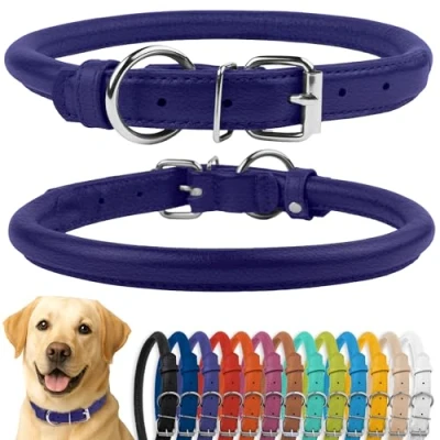 Image de CollarDirect Collier de Chien en Cuir roulé, Chiot Rond rembourré Doux, véritable Fait à la Main pour Petit Grand Chat (40 45 cm, Violet texturé)