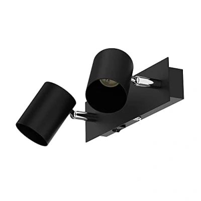 Image de ledscom.de Applique murale WAIKA, 2 flammes, interrupteur, noir mat, carré, 2x GU10 max. 60W, applique, lampe murale, spot mural, de lecture, lit, chevet