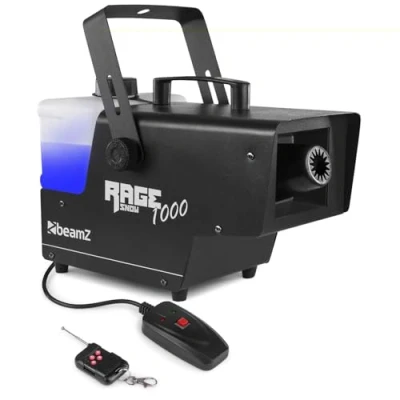 Image de BeamZ RAGE1000SNOW Machine à Neige 1000 Watts, Buse Longue Durée et Design Unique, Télécommande filaire sans fil, Boitier métallique, Etrier de montage poignée transport, Réservoir 2L