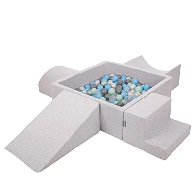 Image de KiddyMoon Aire De Jeux en Mousse avec Carré Piscine À Balles (200 Balles) Fosses Boules pour Enfants Jouets Parcours Obstacles, Fabriqué UE, Gris Clair: Perle/Gris/Transparent/Babyblue/Menthe