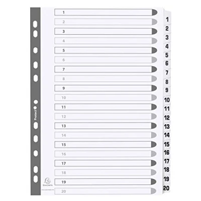 Image de Exacompta Réf. MWD1 20Z Intercalaires en carte blanche 160g/m2 FSC® avec 20 onglets imprimés numériques de 1 à et plastifiés Page d&#039;indexation imprimable Format classer A4