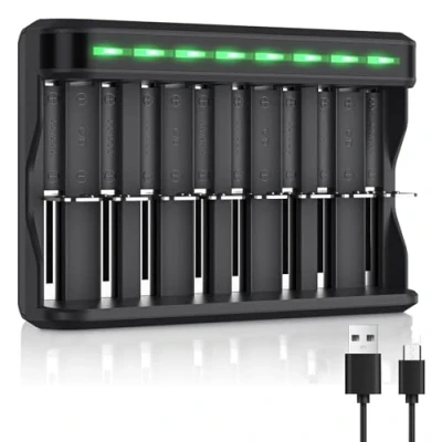 Image de BONAI 8 Emplacements Rapide LED Chargeur de Piles Universel,Chargeur pour AA/AAA/C/D NI MH CD Rechargeables avec Port USB