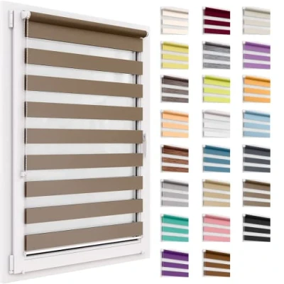 Image de Store Double sans Percer, 88x220 cm Taille du Tissu, Duo Rollo Klemmfix, Translucide Et Obscurcissant, Day&amp;Night, À Enroulement Protection Solaire pour Fenêtres &amp; Portes